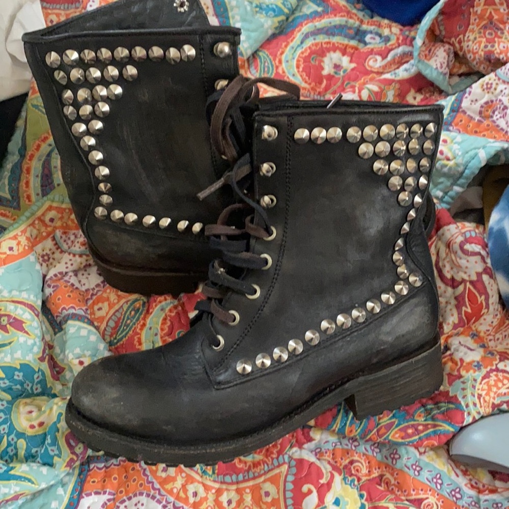 Ash studded distressed black combat boots. Size 38